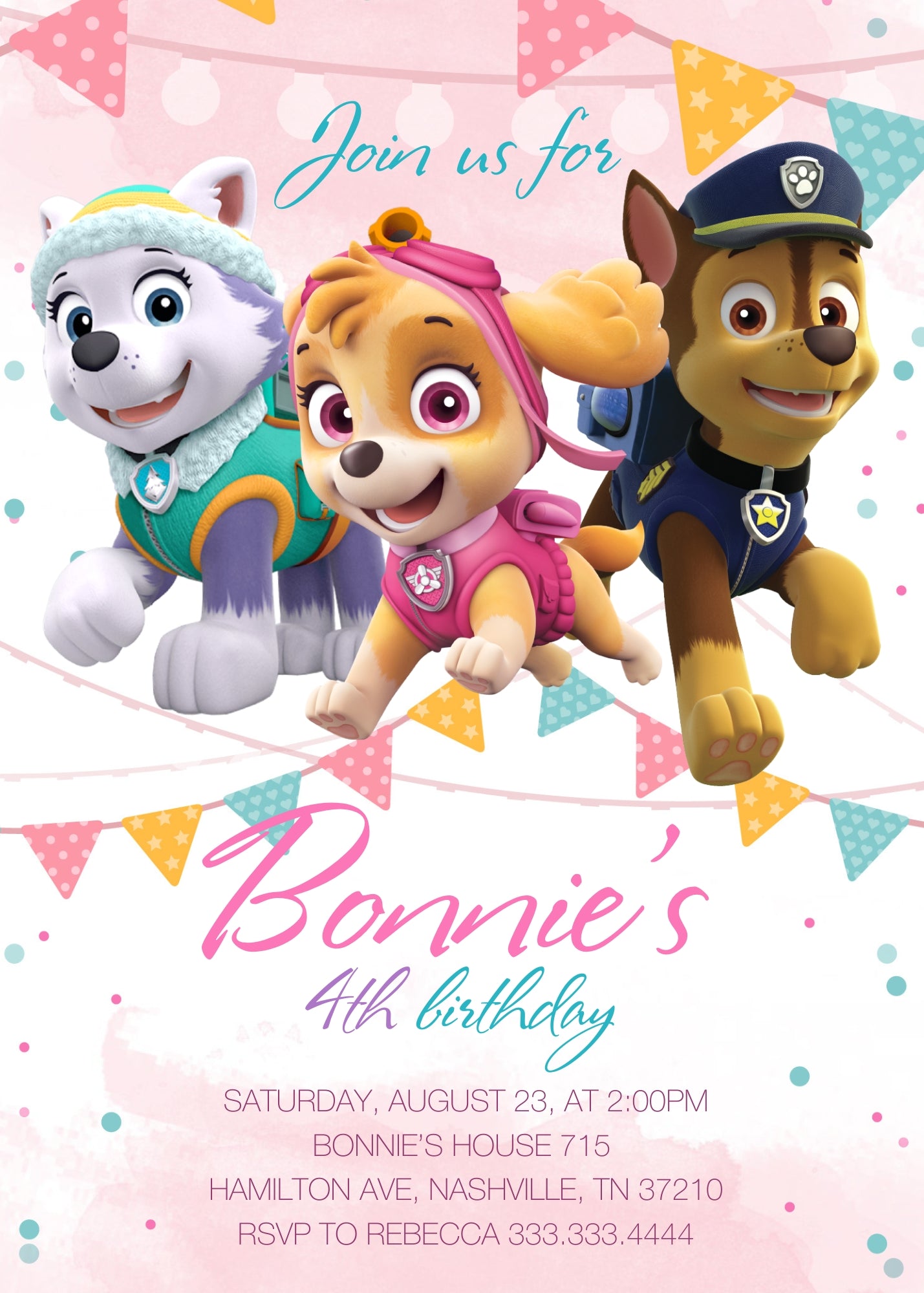 Paw Patrol customizable invite template girl | instant download | Share or Print | KO407