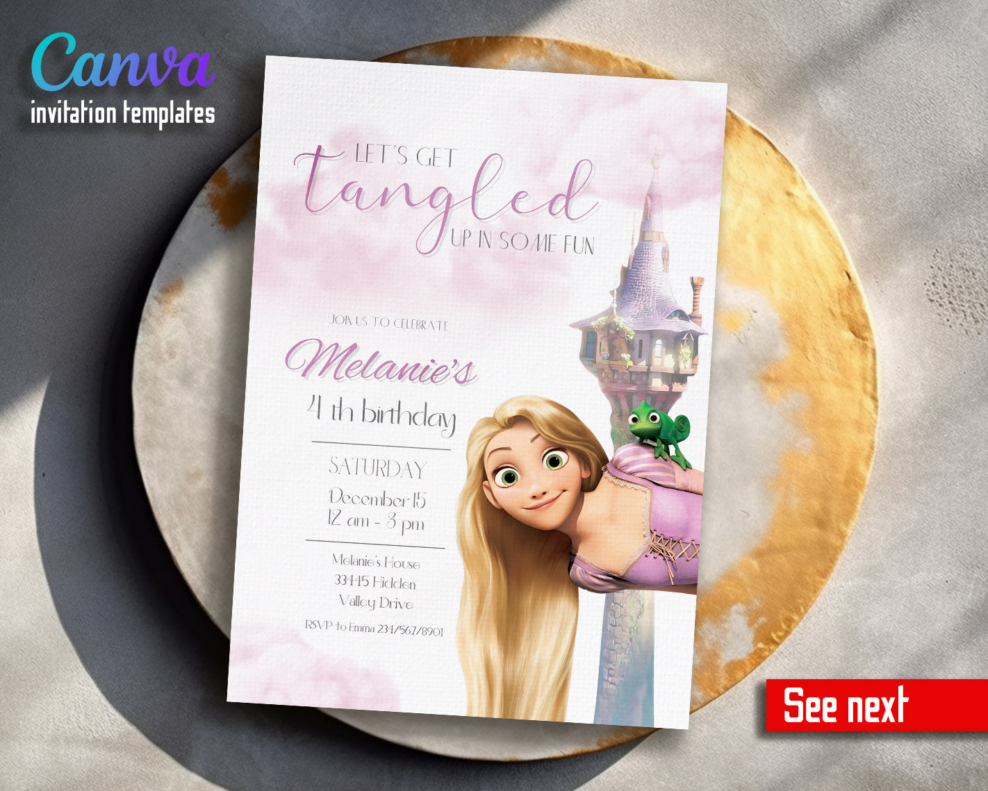 Rapunzel Princess Tangled customizable invitation template | Share or Print | girl | VR077