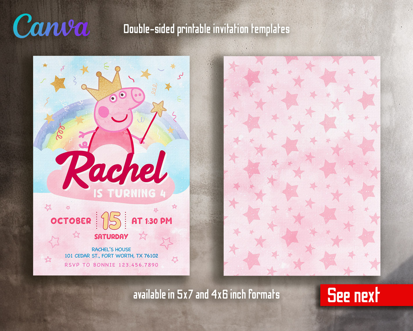 Peppa Pig customizable invitation template | Share or Print | girl | YH976