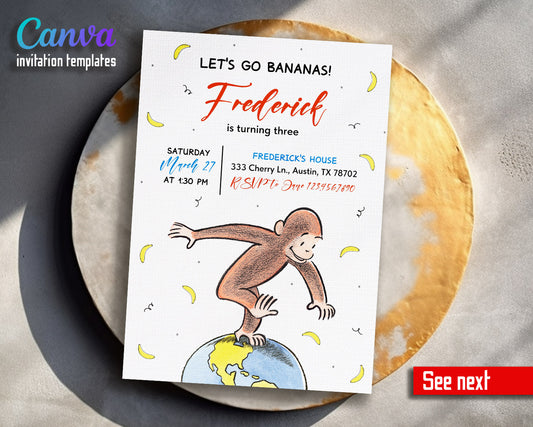 Curious George Monkey customizable invitation template | Share or Print |  | IT964