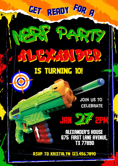 NERF Dart Wars  customizable invitation template | Share or Print | boy | KI305