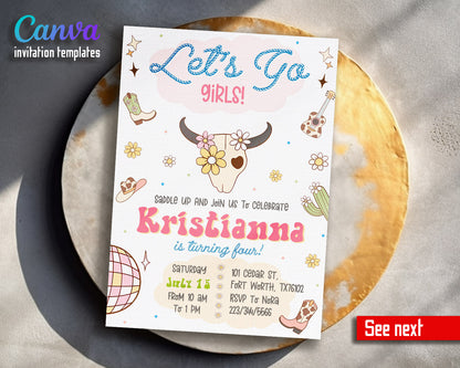 Cowgirl Pink Rodeo customizable invitation template | Share or Print | girl | QW639