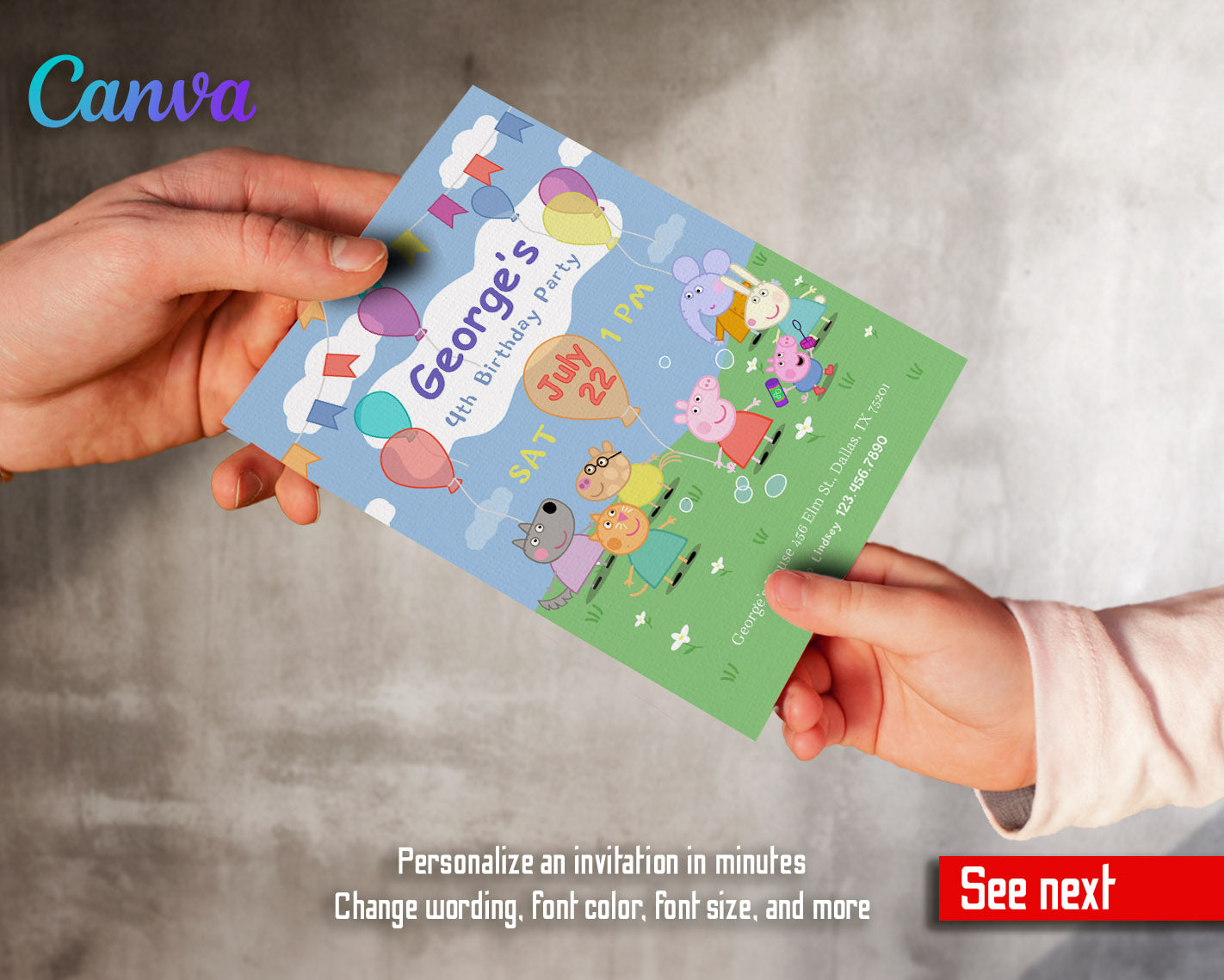 Peppa Pig customizable invitation template | Share or Print | girl | VT746