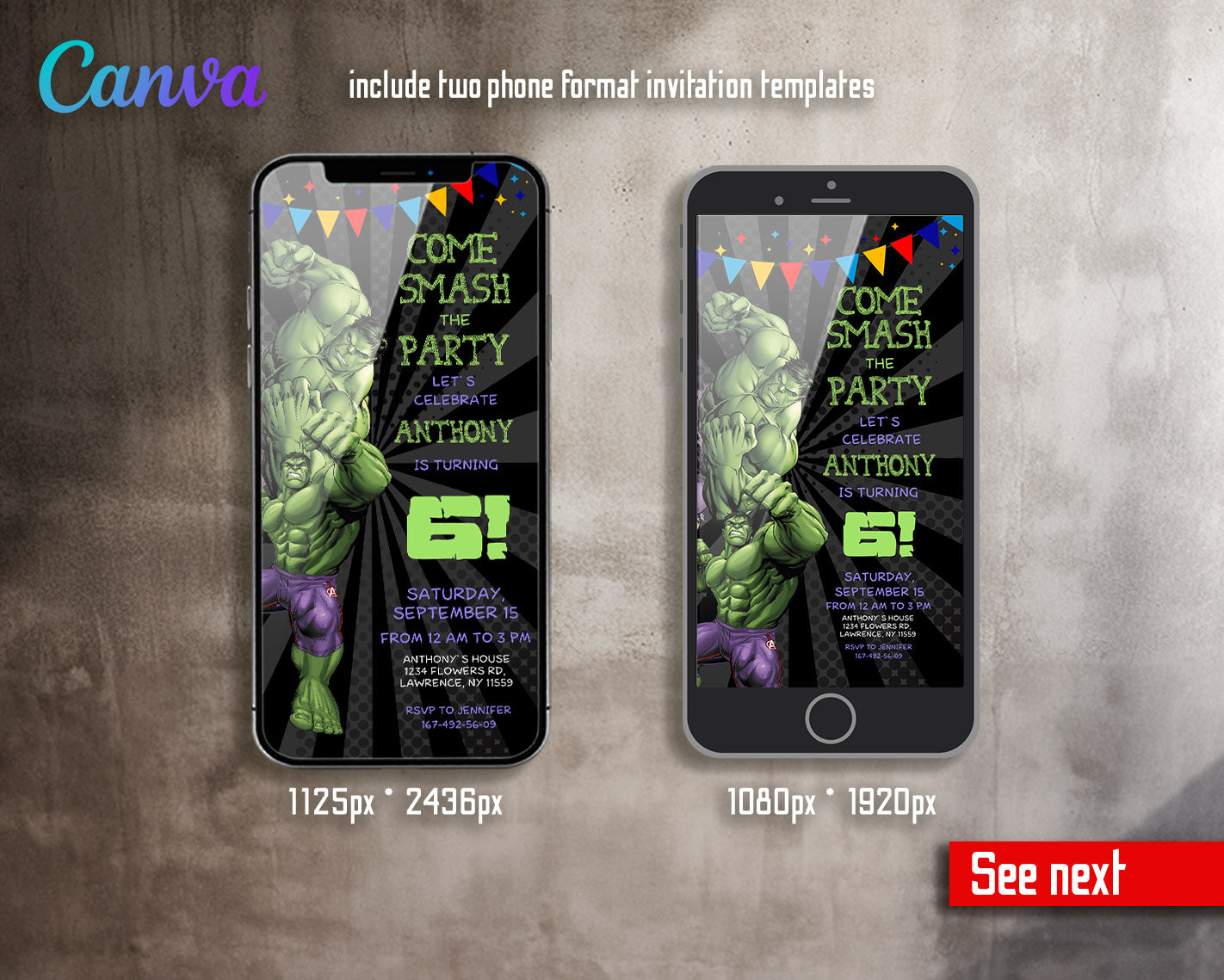 Hulk The Avengers Marvel Superhero customizable invitation template | Share or Print | boy | NG976