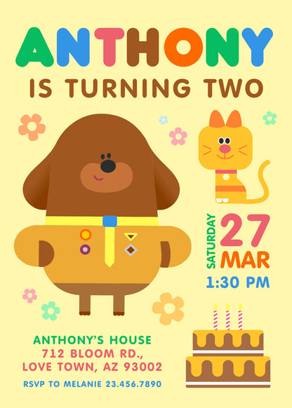 Hey Duggee customizable invitation template | Share or Print |  | PH928