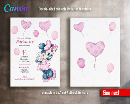 Minnie Mouse Disney Mickey customizable invitation template | Share or Print | girl | ZX106