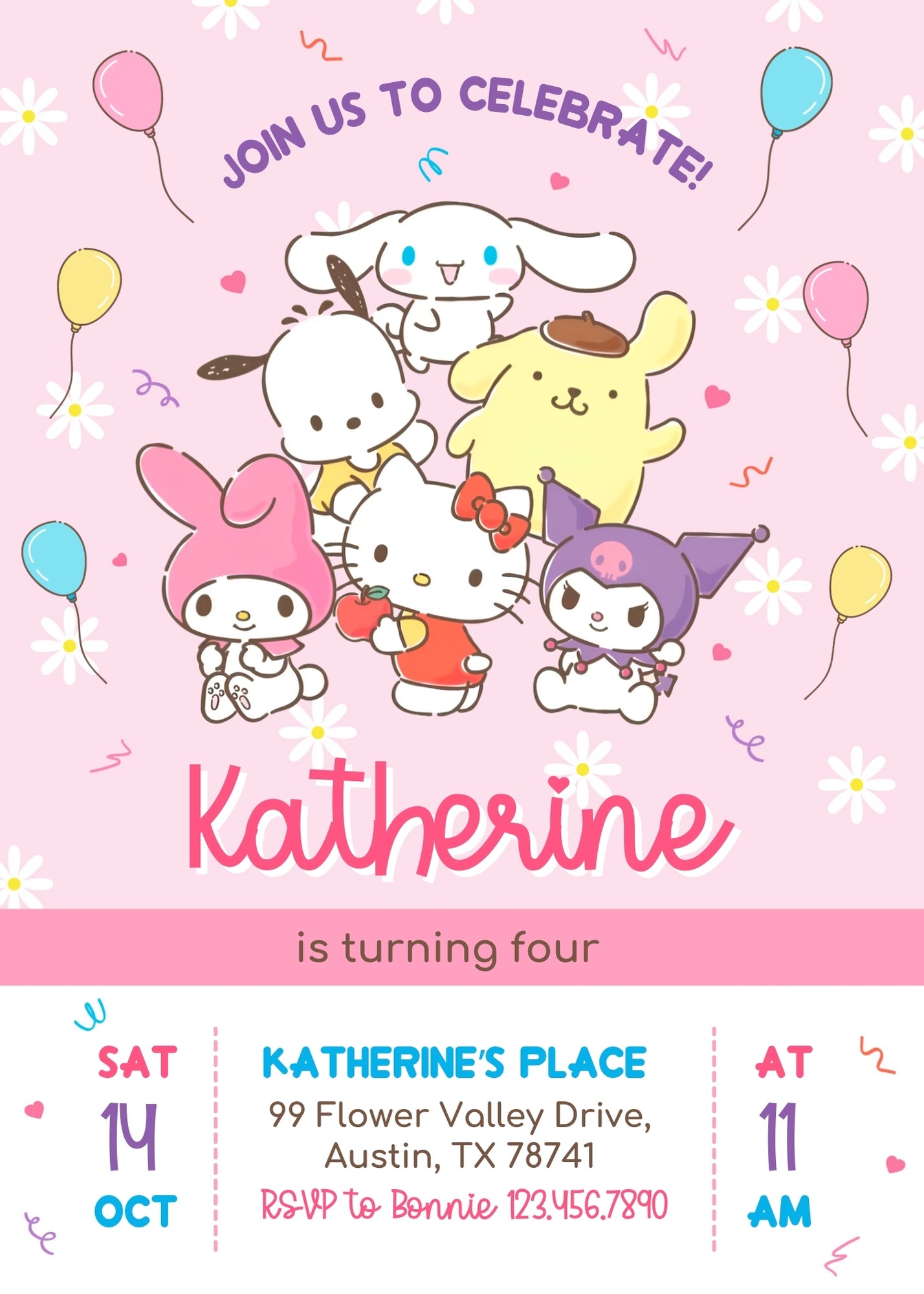 Hello Kitty Sanrio customizable invitation template | Share or Print | | VB245