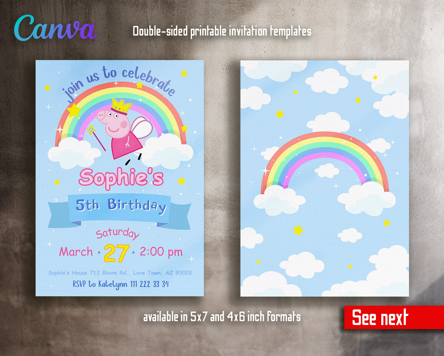 Peppa Pig customizable invitation template | Share or Print | girl | UX147