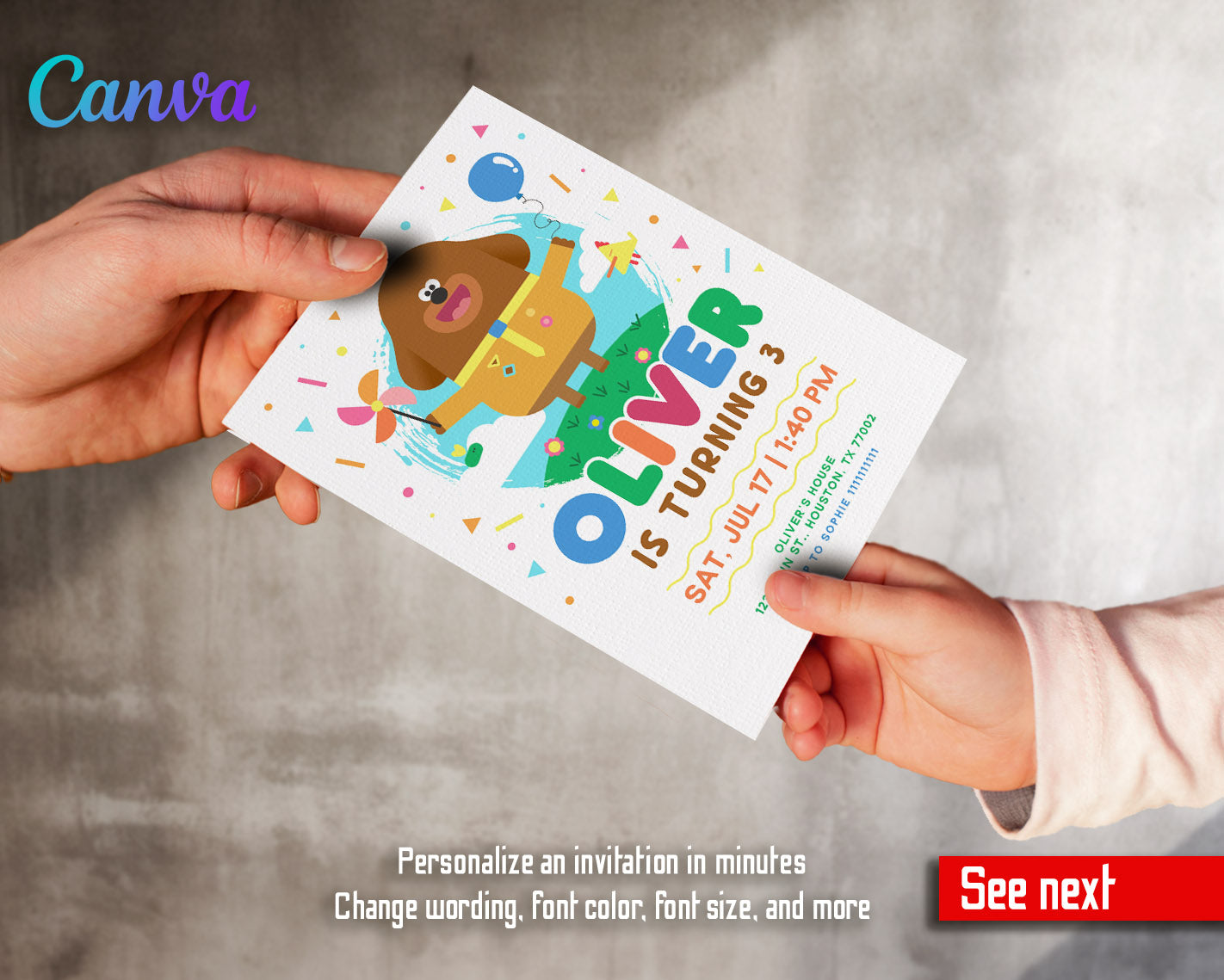 Hey Duggee customizable invitation template | Share or Print |  | OP824