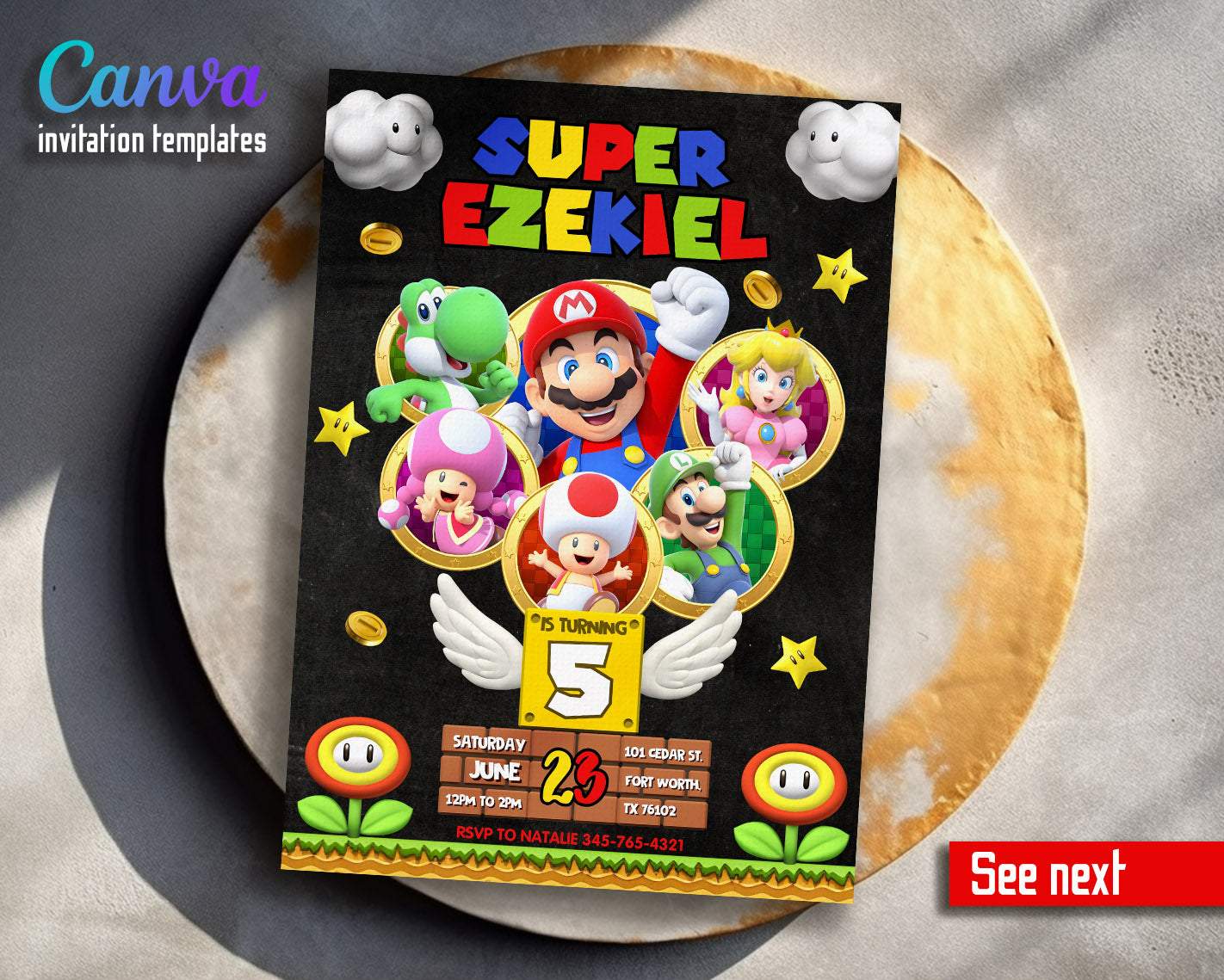 Super Mario Bros  customizable invitation template | Share or Print |  | NO924