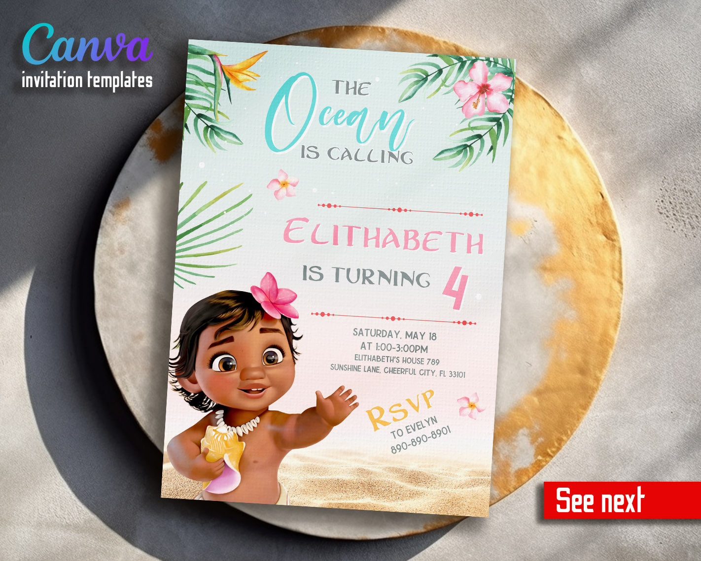 Moana Princess  customizable invitation template | Share or Print | girl | CP761