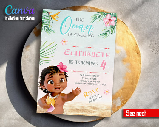 Moana Princess  customizable invitation template | Share or Print | girl | CP761