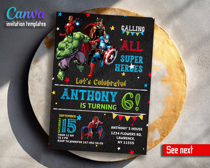 Avengers Marvel Superhero  customizable invitation template | Share or Print | boy | ZA952