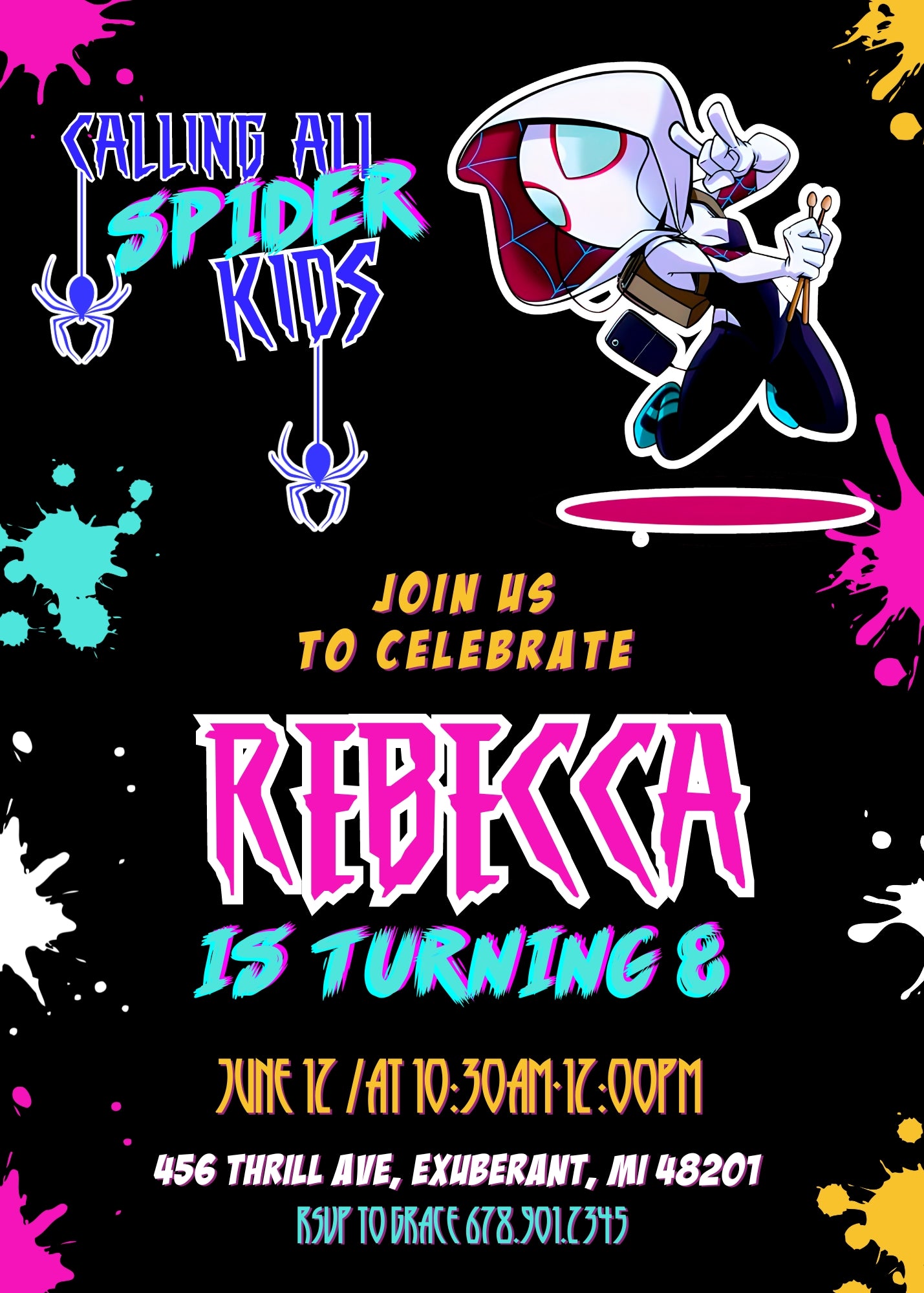 Spider Gwen Ghost Spidey  customizable invitation template | Share or Print | girl | DL572