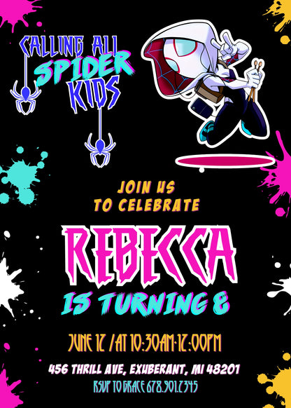 Spider Gwen Ghost Spidey  customizable invitation template | Share or Print | girl | DL572