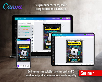 Roblox Gamer customizable invitation template | Share or Print | | XE442