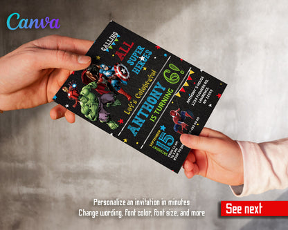 Avengers Marvel Superhero  customizable invitation template | Share or Print | boy | ZA952