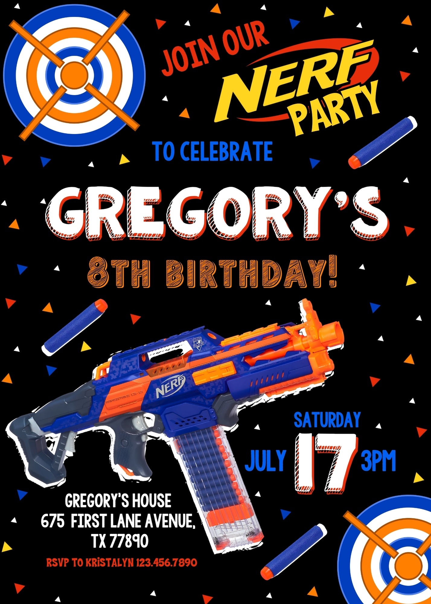 NERF Dart Wars  customizable invitation template | Share or Print | boy | TN126