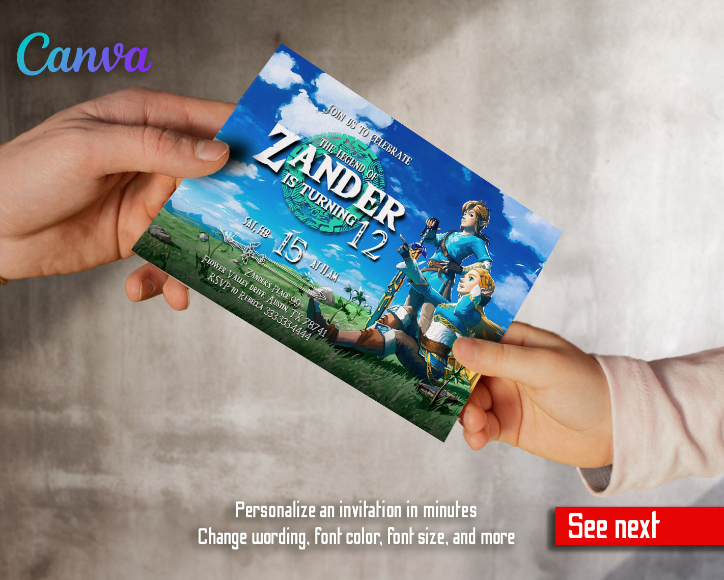 Legend of Zelda  customizable invitation template | Share or Print |  | DR800