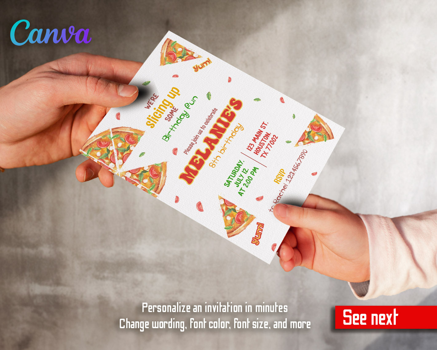 Pizza Party customizable invitation template | Share or Print |  | OP463