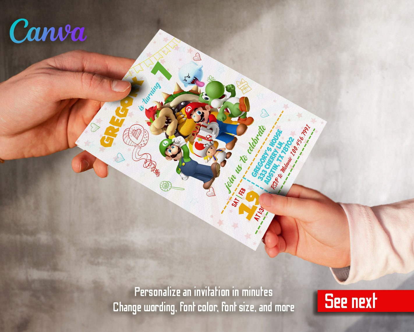 Super Mario Bros  customizable invitation template | Share or Print |  | GJ368