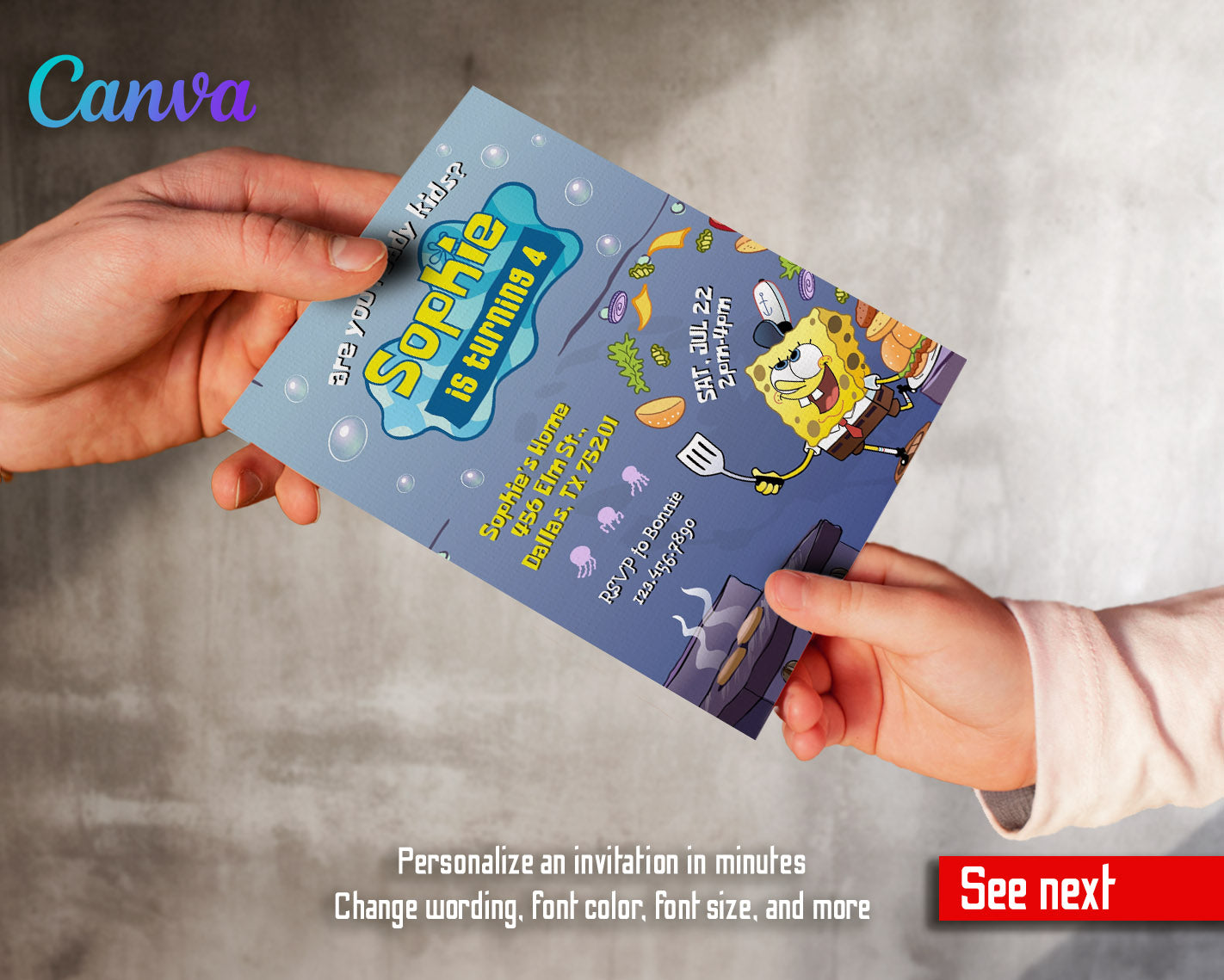 SpongeBob SquarePant customizable invitation template | Share or Print |  | XJ750