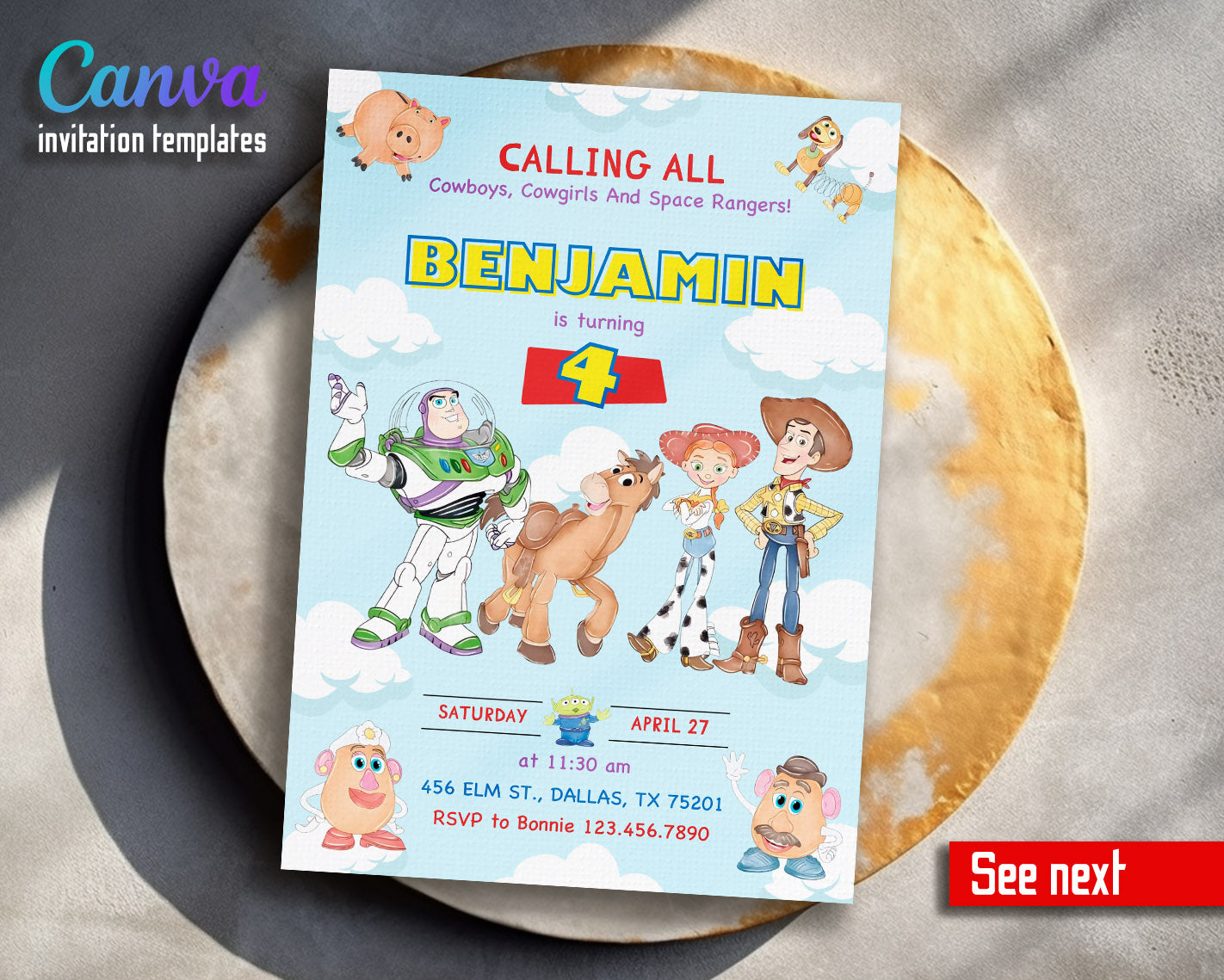 Toy Story Woody  customizable invitation template | Share or Print |  | FW694