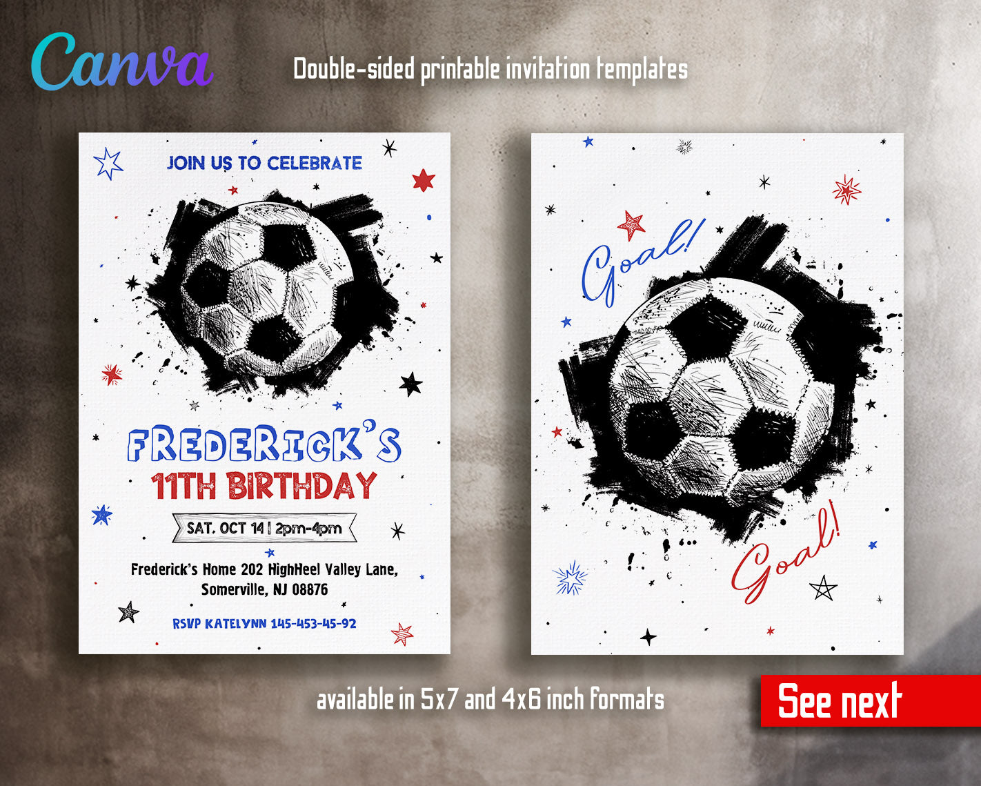 Soccer Champion League FC customizable invitation template | Share or Print | boy | XY120