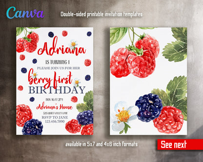 Berry First Birthday customizable invitation template | Share or Print | girl | RX233