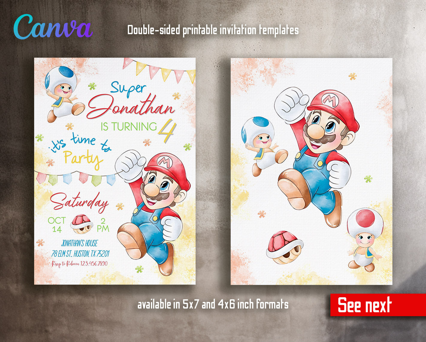 Super Mario Bros  customizable invitation template | Share or Print |  | RN788