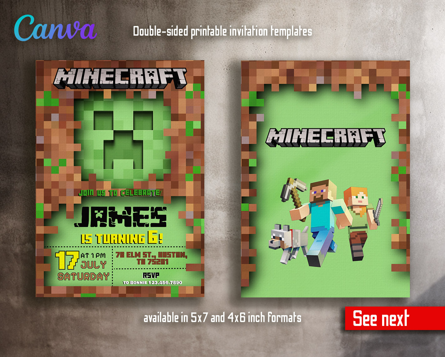 Minecraft Gamer customizable invitation template | Share or Print | | HR856