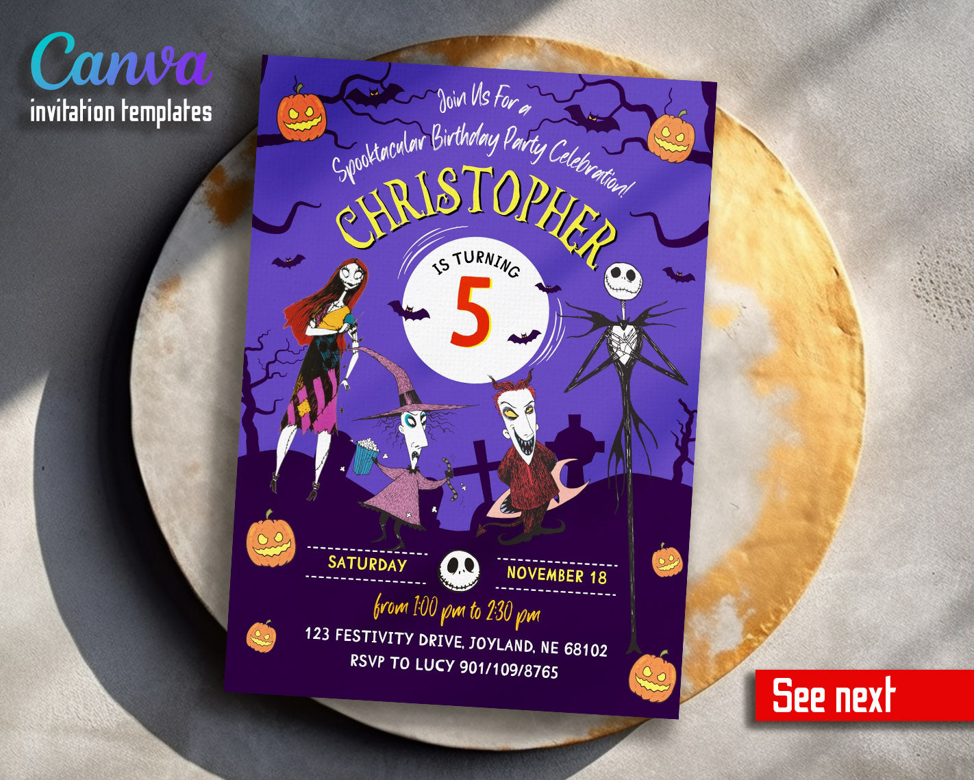 The Nightmare Before Christmas Halloween customizable invitation template | Share or Print |  | TF605