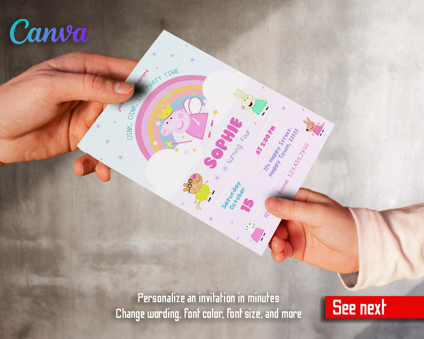 Peppa Pig customizable invitation template | Share or Print | girl | OL529