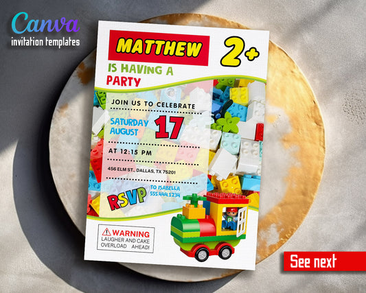 Lego Duplo Train customizable invitation template | Share or Print |  | UH667