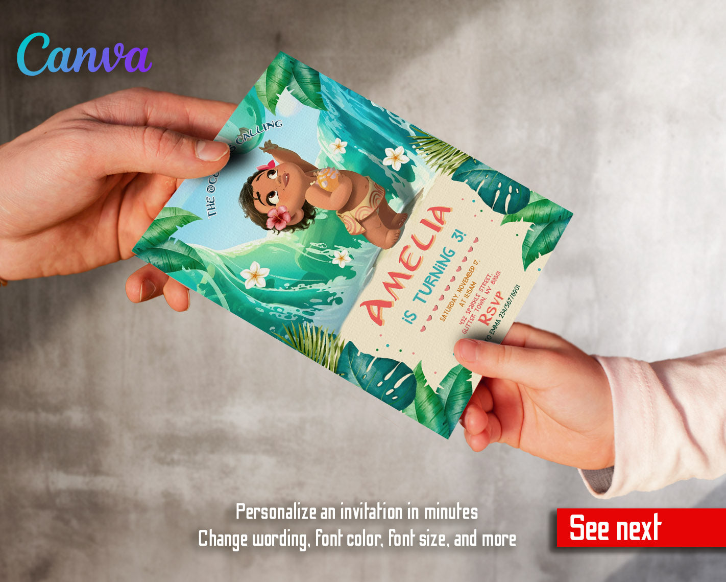 Moana Princess  customizable invitation template | Share or Print | girl | SG939