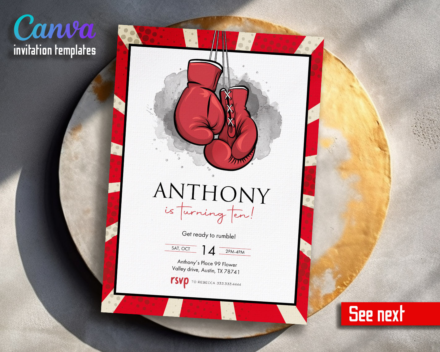 Boxing Invite Boxing Fighter customizable invitation template | Share or Print | boy ...