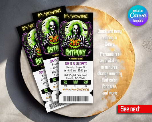 Beetlejuice Halloween customizable invitation template | Share or Print |  | LB102