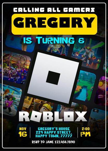 Roblox Gamer customizable invitation template | Share or Print | | XE442