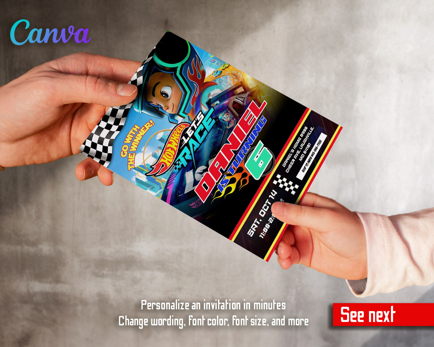 Hot Wheels Let's Race customizable invitation template | Share or Print | boy | DK261