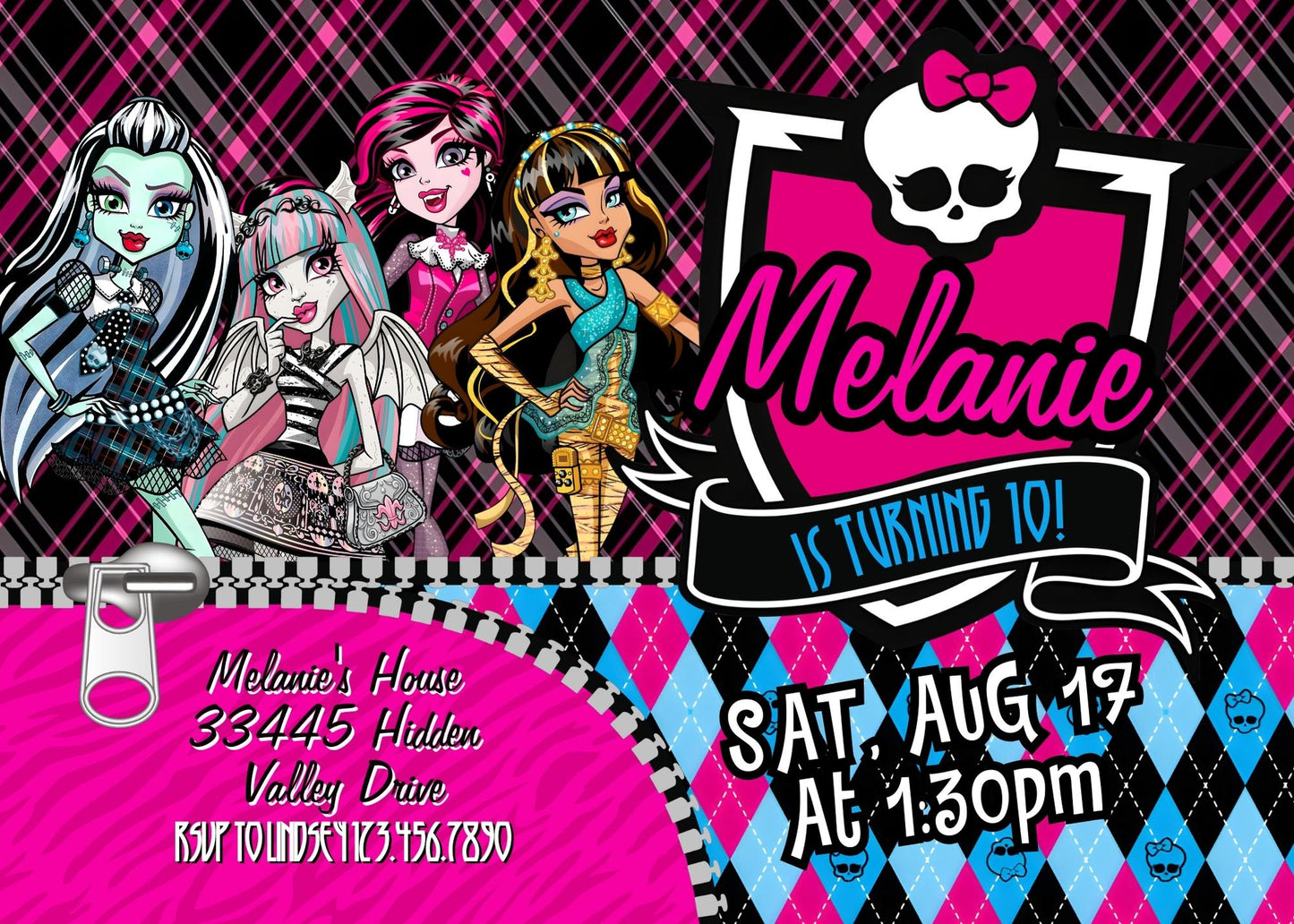 Monster High  customizable invitation template | Share or Print | girl | SD555