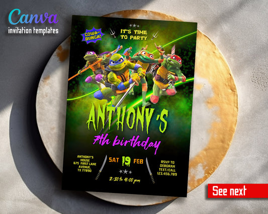 Teenage Mutant Ninja Turtles Mutant Mayhem customizable invitation template | Share or Print | boy | YJ913