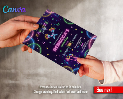 Karaoke Sing Glow customizable invitation template | Share or Print |  | BJ697