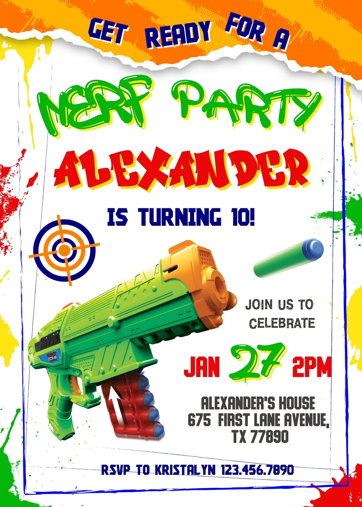 NERF Dart Wars  customizable invitation template | Share or Print | boy | NX219