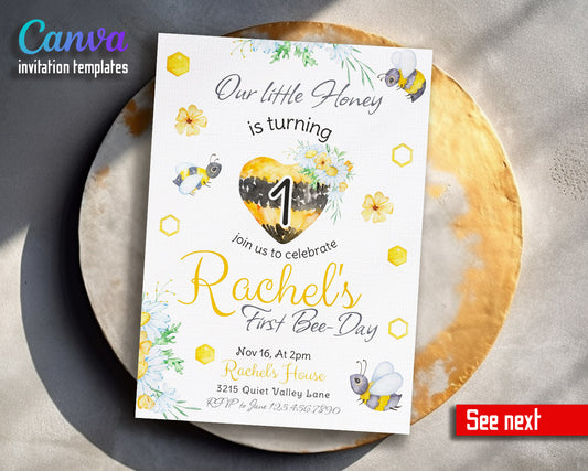 1st Bee Day Party customizable invitation template | Share or Print |  | DO020