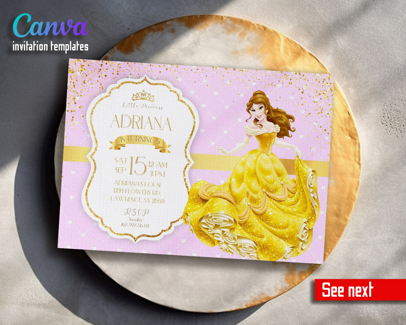 Belle Beauty And The Beast customizable invitation template | Share or Print | girl | EU566