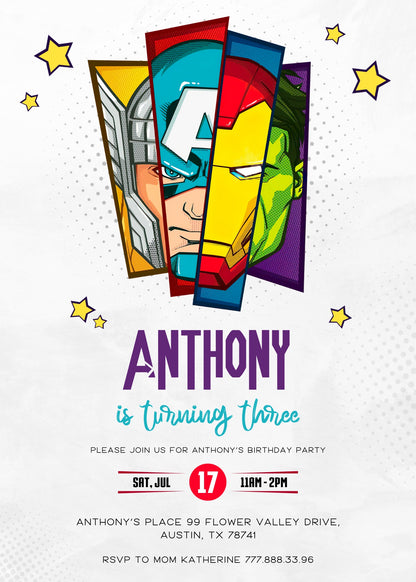 Avengers Marvel Superhero  customizable invitation template | Share or Print | boy | DT094