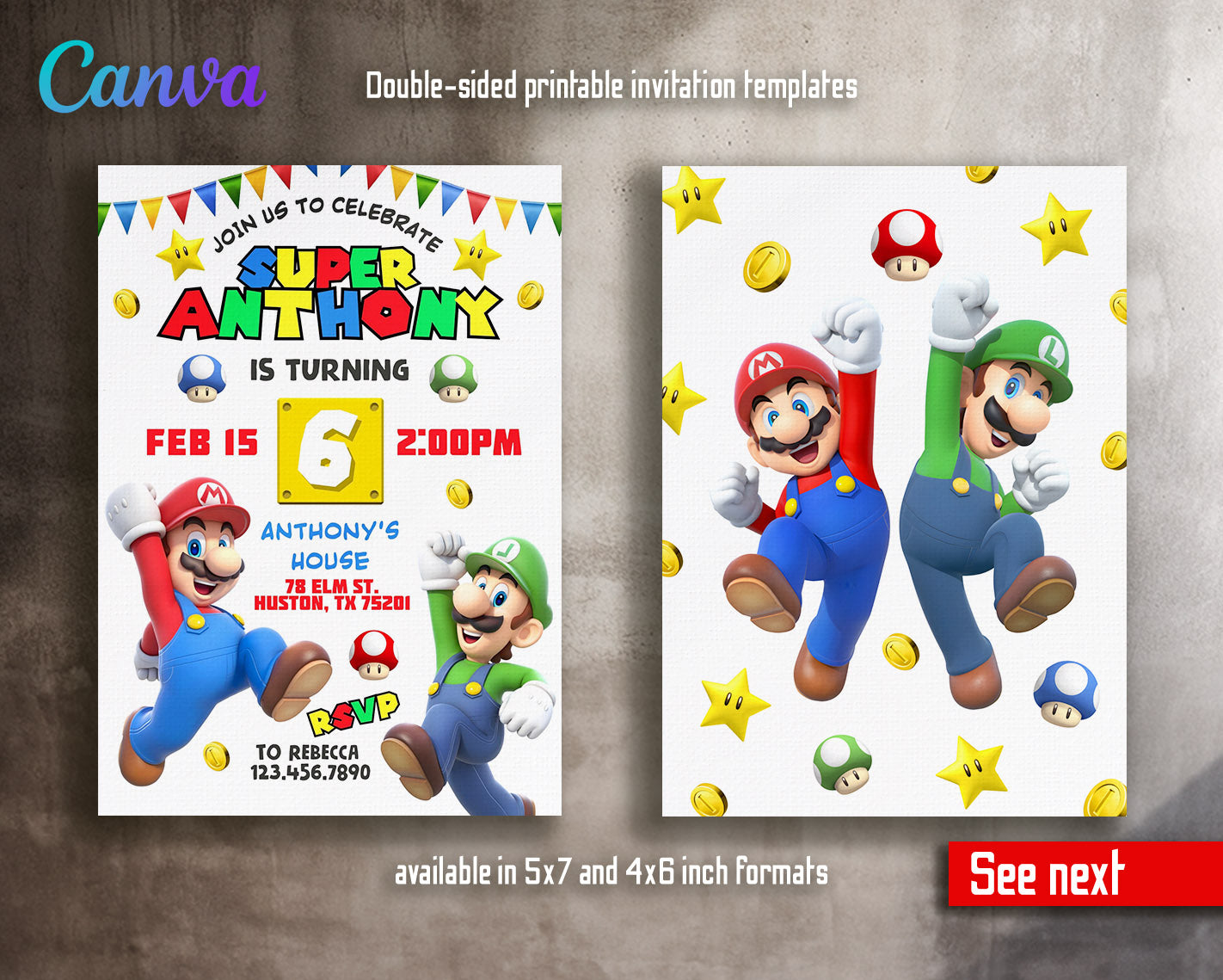 Super Mario Bros  customizable invitation template | Share or Print |  | MV272