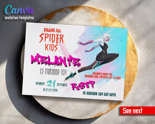 Spider Gwen Ghost Spidey  customizable invitation template | Share or Print | girl | SF118