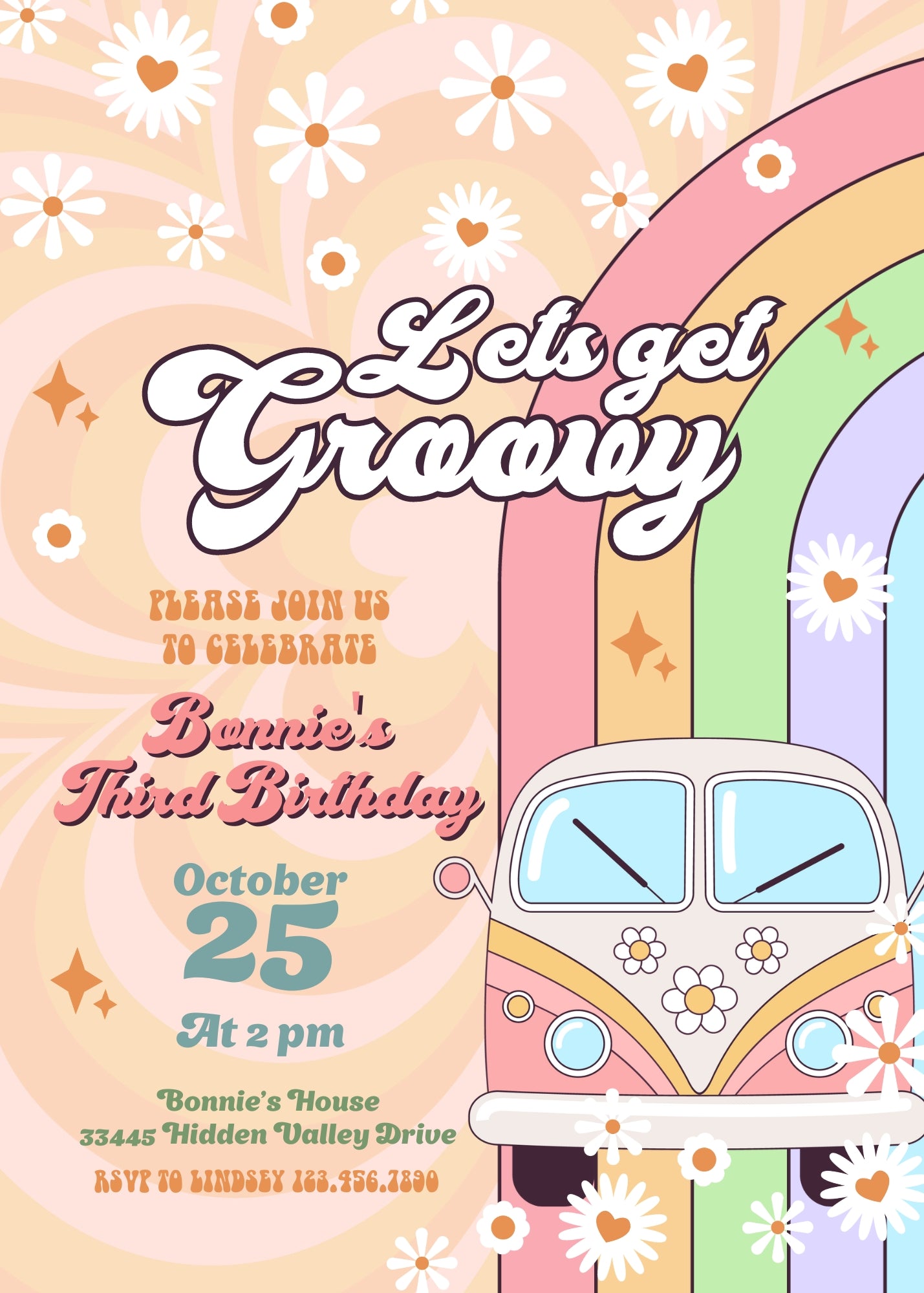 Groovy Retro Van customizable invitation template | Share or Print |  | KJ971