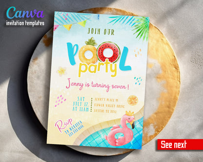 Pool Party customizable invitation template | Share or Print | girl | XW222